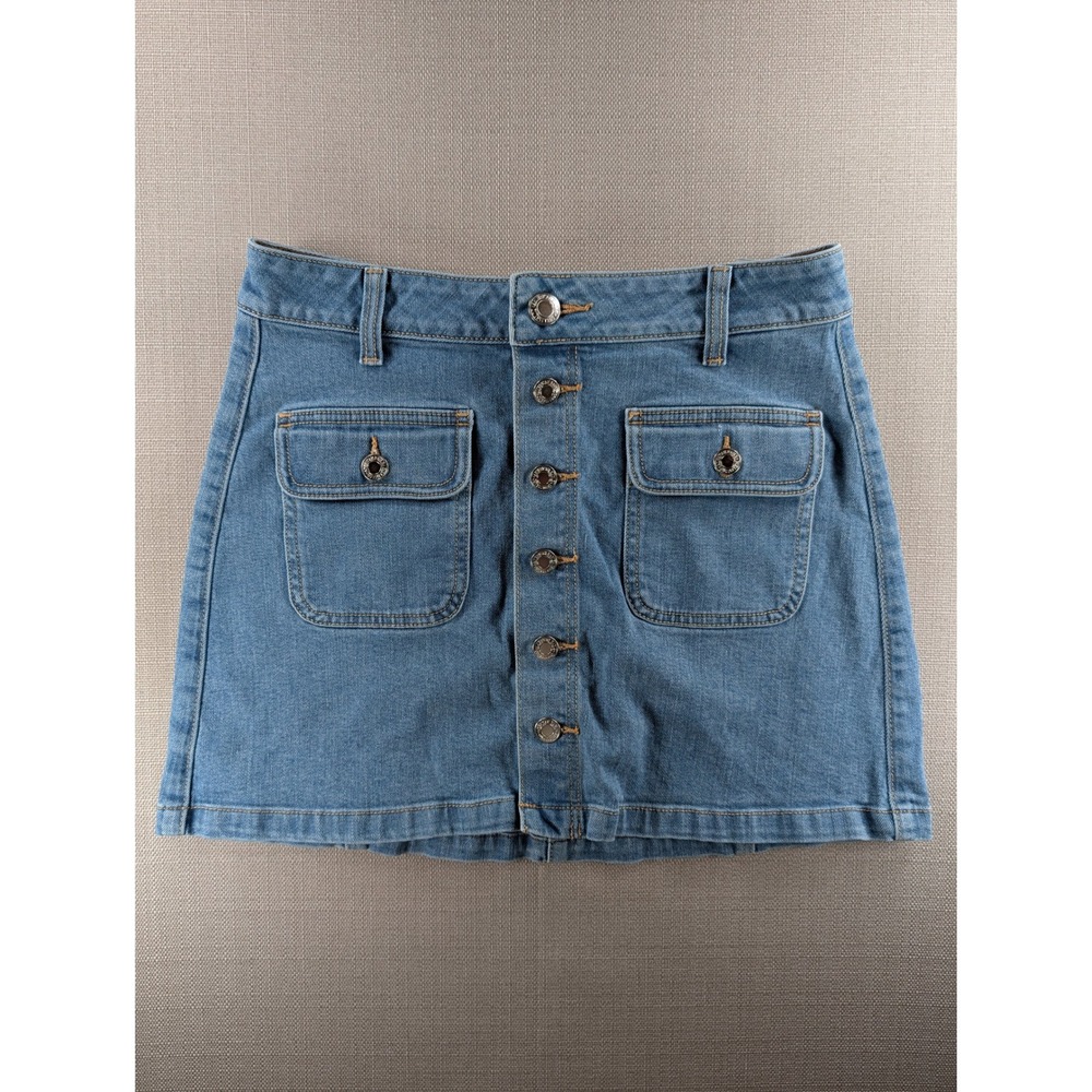 American Eagle Outfitters Blue Denim Button Front Mini Skirt Stretch Size 4